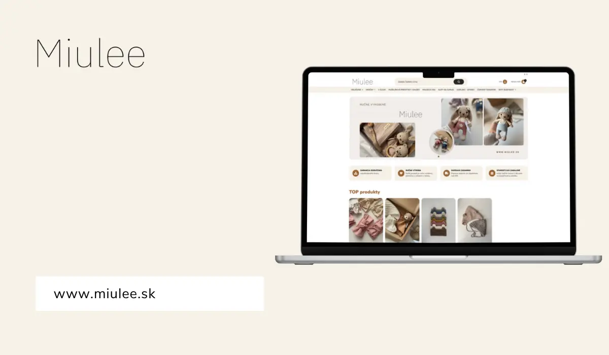 E-shop nášho klienta miulee.sk predávajúci produkty pre deti