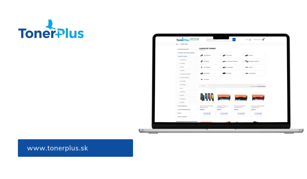 E-shop nášho klienta tonerplus.sk predávajúci tonery