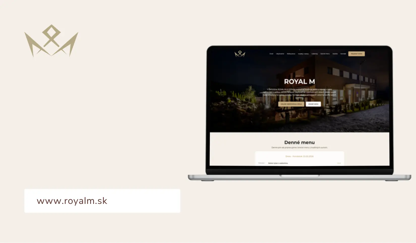 Web royalm.sk s ponukou reštaurácie, ubytovania, svadieb a denného menu