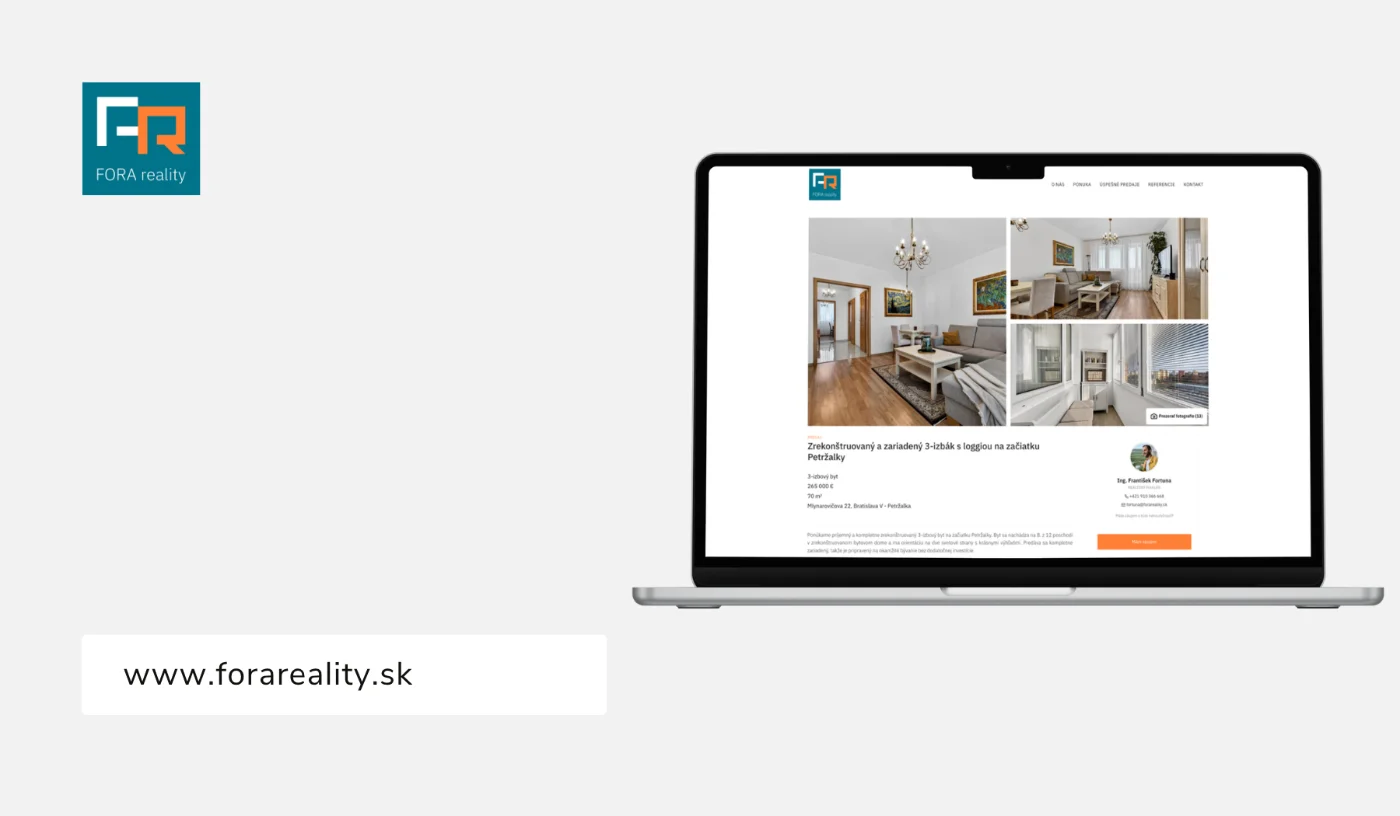 Web FORA reality s moderným dizajnom a prehľadnou ponukou nehnuteľností