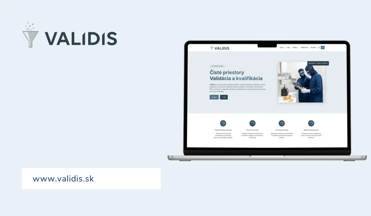 Web validis.sk s odbornými službami a anglickou jazykovou mutáciou