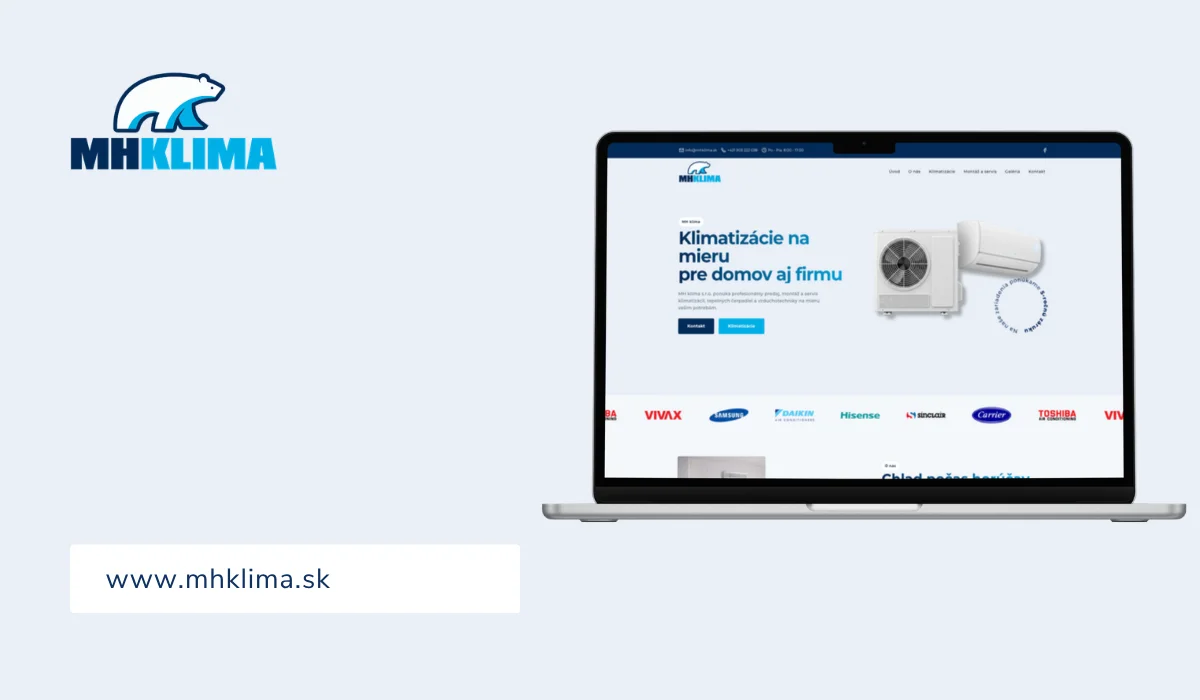 Web mhklima.sk s ponukou klimatizácií, montáže a servisu