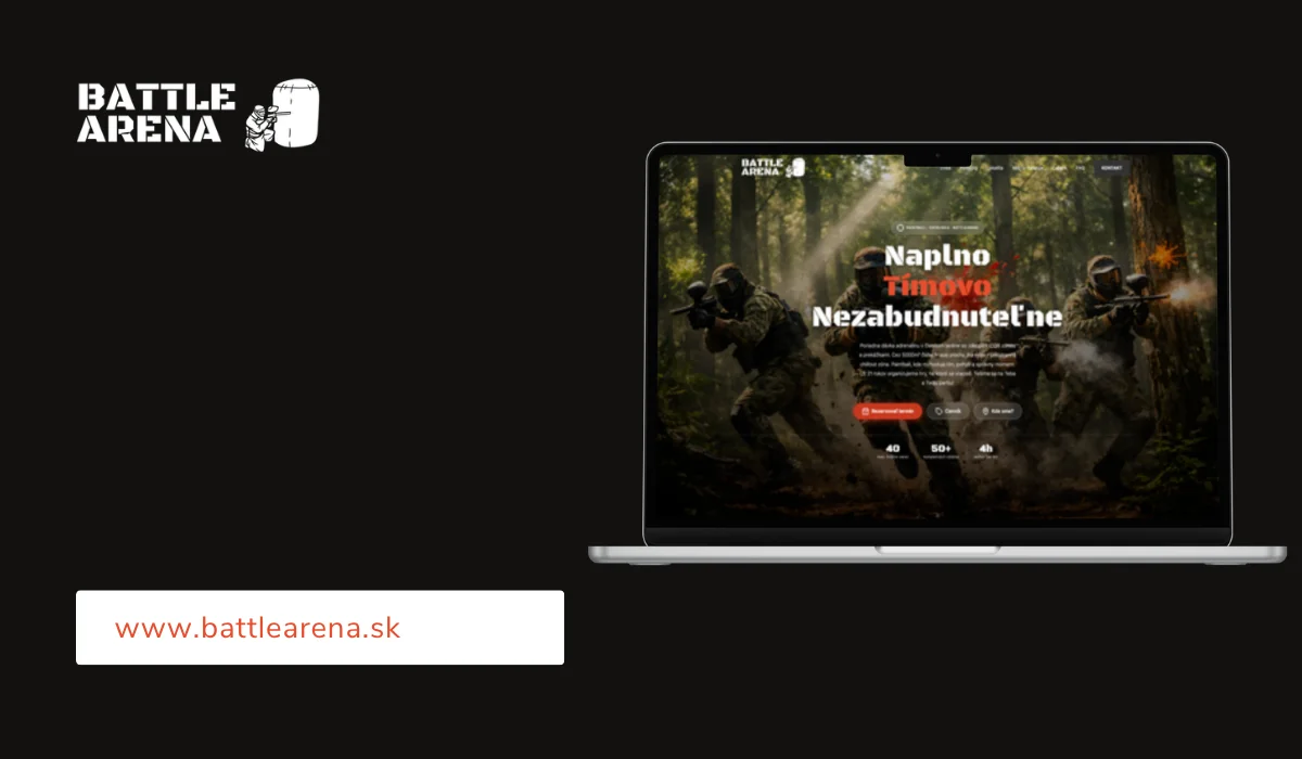 Web battlearena.sk s ponukou paintballových hier a teambuildingových akcií